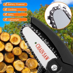 Mini Fierastrau Electric Fara Fir, cu Lant si Lama de 4", 2 Acumulatori de 24V 4500mAh, 550W, si Trusa, Negru - Img 4