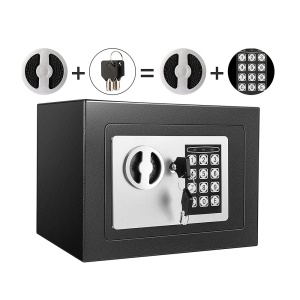 Mini seif electronic, cu set de chei si cifru digital, din otel, 23x17x17 cm, negru - Img 5