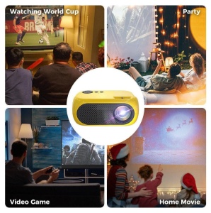 Mini videoproiector LED, portabil, 1080P, 1200LM, HDMI, Micro SD si USB, cu telecomanda, home cinema, galben - Img 2