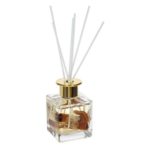 Odorizant pentru camera, cu 6 betisoare din lemn si ulei esential infuzat cu bucati de lemn de scortisoara si felii de portocale uscate , aroma de padure, 180 ml, 7.5x7.5x22.5 cm, transparent - Img 1