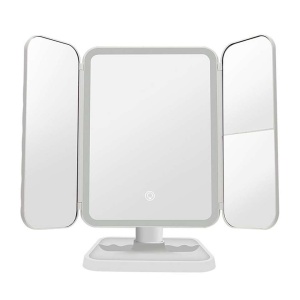 Oglinda cosmetica cu LED pentru make-up, zoom 2X si 3X, lumina reglabila, buton touch, USB, alb - Img 1