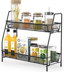 Organizator metalic multifunctional, cu 2 nivele, ideal pentru cosmetice sau condimente, negru - Img 9