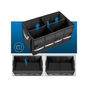Organizator portbagaj auto, pliabil, cu capac, 3 compartimente mari si buzunare, manere, impermeabil, 60L, 60x35x30cm, negru - Img 5