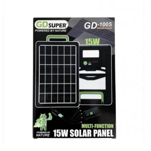 Panou solar portabil GD-100S, Putere 15W, Acumulator 1200mAh, Mufe pentru incarcare device-uri