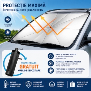 Parasolar auto pentru parbriz tip umbrela - Rezistent UV - Dimensiune 131 X 74 cm - Husa transport - Img 7