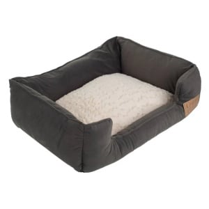 Pat pentru caini cu imitatie de blana, Dimensiuni 61x49x18cm, Bej-negru