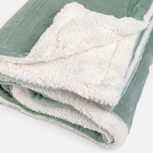 Pătură Catifelată cu Două Fețe Sherpa, 130x170 cm, Culoare Verde Mentă/Alb, - Img 4