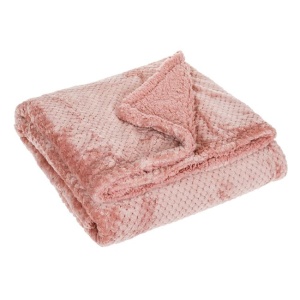 Patura catifelata la atingere pentru pat dublu, model reliefat tip popcorn, 230x220 cm, roz - Img 1