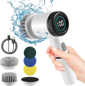 Perie electrica rotativa fara fir, 5 capete, 3 viteze, Incarcare USB, Rezistenta la apa, Afisaj digital