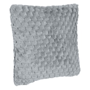 Perna decorativa, pentru canapea sau pat, aspect de blanita cu model reliefat in dungi, 60x60 cm, gri - Img 1