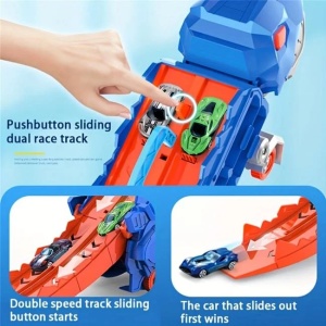 Pista pliabila cu camion in forma de dinozaur, cu 2 vehicule, 46x15x30cm, albastru - Img 6