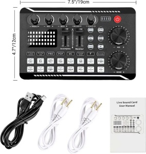 Placa de sunet bluetooth, cu mixer audio, schimbator de voce, 18 efecte de sunet live si mixer pentru microfoane, negru - Img 11