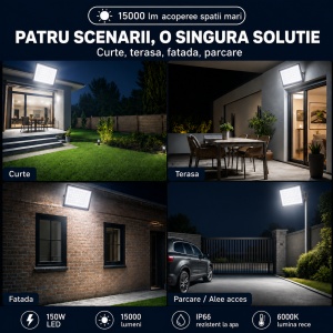 Proiector cu LED-uri de 150W, 15000LM, pentru exterior sau interior, IP66, din sticlă mată anti-orbire - Img 3