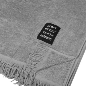 Prosop pentru Plaja, cu Patch Don't Worry Beach Happy, din Bumbac, 90x170cm, Gri - Img 2