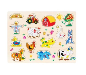 Puzzle din Lemn, Animale de la Ferma, 14 piese, Dimensiune 40x30 cm
