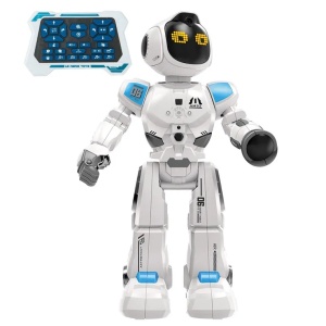 Robot inteligent pentru copii 5+ ani, cu telecomanda, programabil, 50 de miscari, sunete si lumini, 40 cm inaltime, alb - Img 3