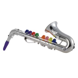 Saxofon de jucarie, cu 8 taste, pentru copii 2+ ani, din ABS, 35cm lungime, argintiu - Img 2