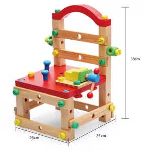 Scaunel de construit si centru de activitati, din lemn, pentru copii 3 ani+, 37.5 x 23.5 x 25.6 cm, multicolor - Img 8