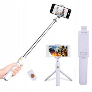 Selfie Stick Extensibil pana la 64cm, Bluetooth, Telecomanda si Proiector LED, Alb - Img 6