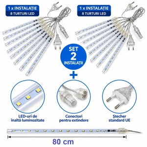 Set 2 Instalatii Luminoase de Craciun, Model Ploaie de Meteori, 16 Turturi LED luminosi, Lungime 80cm, Interconectabile, Rezistente la Temperaturi Scazute - Img 10