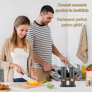Set 2 rasnite electrice pentru condimente, Incarcare USB, Lumina LED, Culoare Negru - Img 8