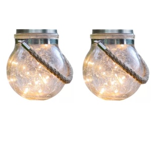 Set 2 X Lampa Solara Decorativa din sticla, Model Borcan, Design modern, Lumina calda