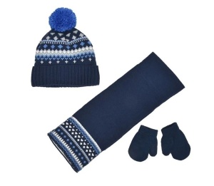 Set 3 piese pentru bebelusi, Caciula cu Pompon, Fular si Manusi, acrilic, 9 luni, albastru - Img 1