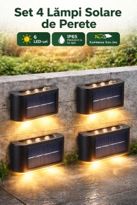 Set 4 lampi solare de perete cu 6 leduri, Lumina alb cald, Iluminare sus-jos, Protectie IP65 - Img 2