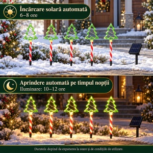 Set 5 x Acadele luminoase cu bradut, Decoratiune de Craciun pentru exterior, Incarcare solara, Dimensiune 40 cm, Alb Cald - Img 3