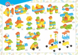 Set 90 piese, cu cuburi de constructie, trenulet si geanta pentru copii - Img 4