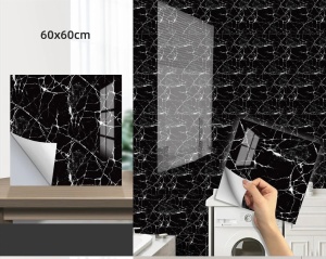 Set cu 5 placi autoadezive decorative, pentru perete, model marmura, din PVC, 60x60cm, negru/alb/crem - Img 4