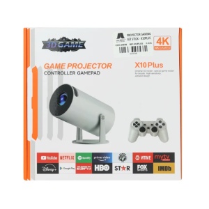Set cu proiector de jocuri 3D, X10 Plus, 2 controlere, 4K, 60W, 5G Wi-Fi, 10.1x10.35cm, alb - Img 1