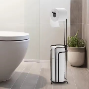 Set de 2 suporturi pentru hartia igienica din metal, Inaltime 60cm, Negru - Img 2