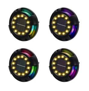Set de 4 lampi solare pentru gradina, gazon, pardoseala, alee sau perete cu LED-uri RGB, IP65 - Img 1