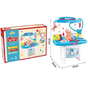 Set de joaca Doctor cu stand si ustensile, pentru copii 3 ani+, bebelus inclus, 37x24x47cm, alb-albastru - Img 5