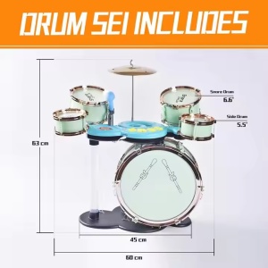 Set de tobe de jazz pentru copii cu muzica si scaunel, roz/verde - Img 5