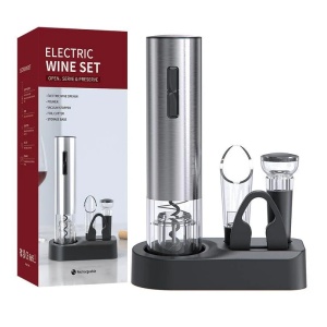 Set deschizator de vin electric 5 în 1 cu baza de incarcare, cu aerator de turnare si taietor de folie, argintiu - Img 1
