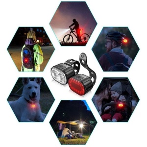 Set Lumini Bicicleta, Far si Stop LED, Reincarcabile USB, Rezistente la apa, Negru - Img 4