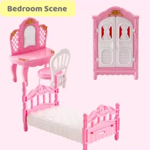 Set mobilier baie si dormitor pentru papusi, pentru copii de 3 ani+, 30x23x7cm, roz - Img 3