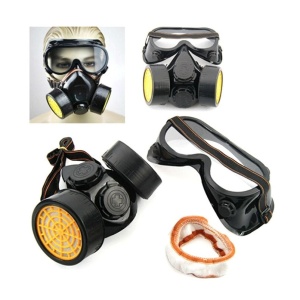 Set Ochelari si Masca de Protectie, cu 2 Filtre de Carbon Activ, Anti-Praf si Vapori Anti-Poluare, Negru - Img 9