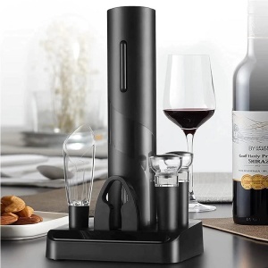 Set Tirbuson Electric cu Suport Welora®, 4 in 1 cu taietor de folie, dop de vid si aerator/varsator de vin, Desfacator Pentru Vin, Model 2023, Calitate Premium, Multifunctional, Negru - Img 3