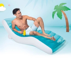 Sezlong Gonflabil, Intex, pentru apa sau plaja, 1.9x0.99 m, alb-albastru