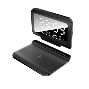 Statie de incarcare wireless rapida 3 in 1, Display LCD, Ceas, alarma si temperaura, alimentare USB - Img 6