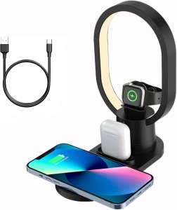 Statie incarcare wireless 4 in 1 pentru telefon, ceas smart si casti bluetooth cu lampa LED - Img 2