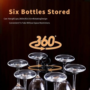 Suport pentru 6 pahare de vin din metal cu baza din lemn, Inaltime 35cm - Img 7