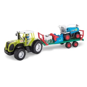 Tractor cu remorca, masina de treierat, cu 2 animale realiste