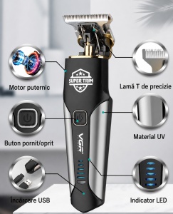 Trimmer Profesional VGR V-287 SuperTrim, Lame T din Otel Inoxidabil, Autonomie 90 Minute, Incarcare USB - Img 3