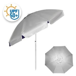 Umbrela de Plaja Anti Vant, protectie solara, UPF 50+, cu Cadru Metalic, Ø2m, Argintiu-Bleu - Img 1