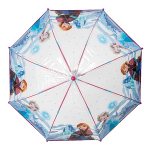 Umbrela de ploaie pentru copii Frozen, lungime 64 cm, transparenta, deschidere manuala, maner tip baston, fucsia - Img 2