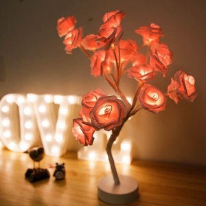 Veioza decorativa cu LED in forma de copac cu trandafiri roz - Img 4